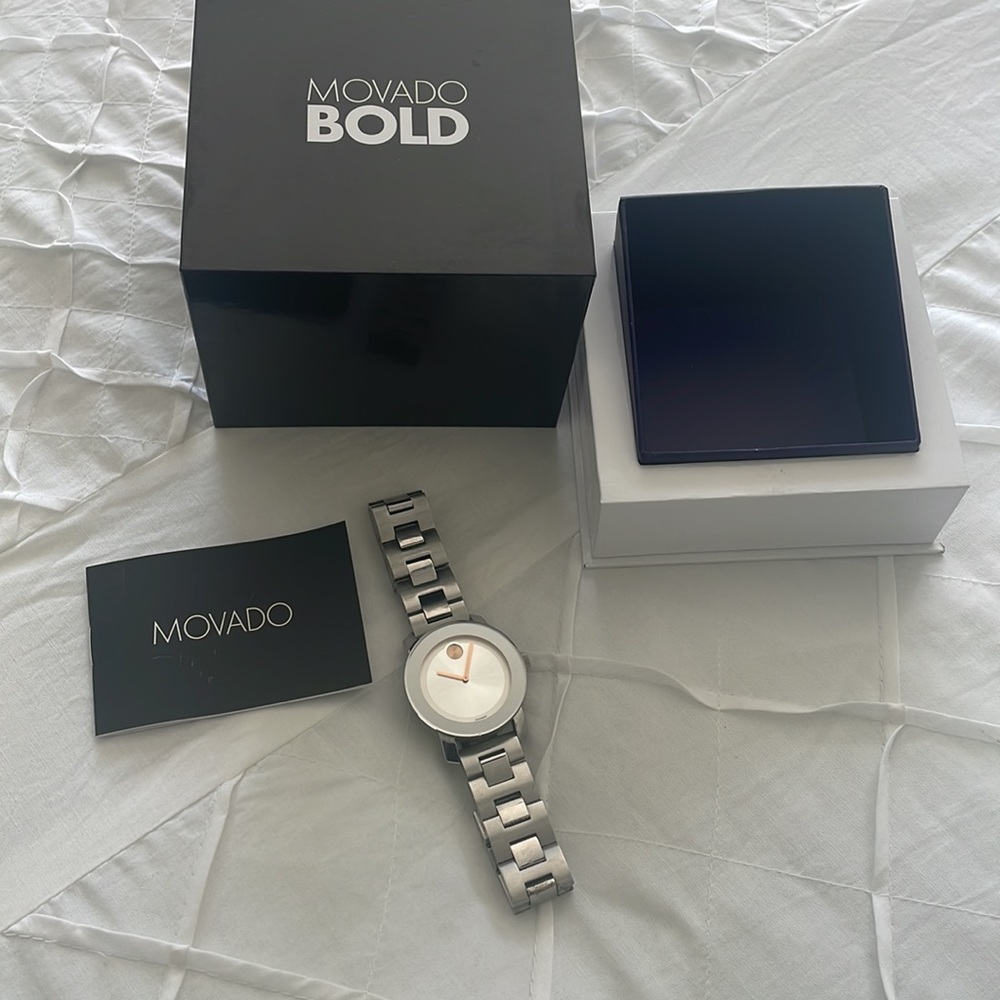 Movado Silver and Rose Gold Minimalist Bracelet Watch - Picture 5 of 8